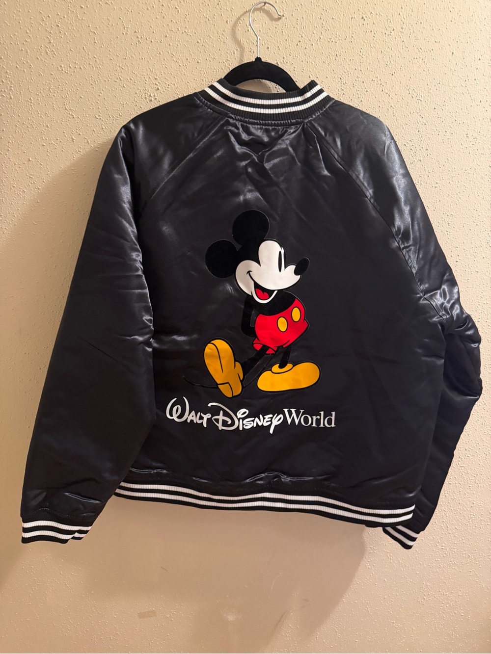 Disney Mickey Mouse Black Bomber Jacket with Striped Trim NWT - Picture 7 of 8